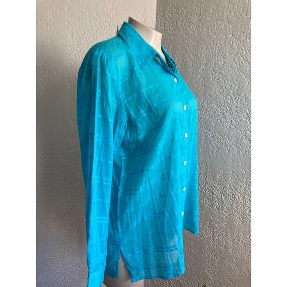 𝅺coldwater  Creek 100% cotton turquoise thin blouse .PM. NWT - Picture 3 of 7
